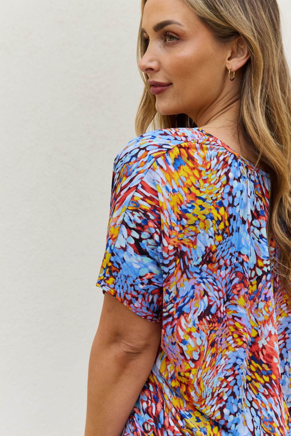 Be Stage Full Size Printed Dolman Flowy Top - DaTrendStore.Com