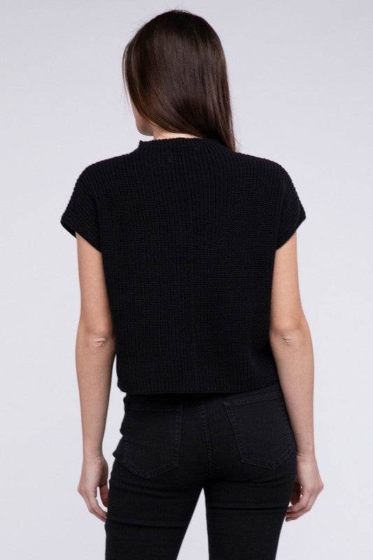 Mock Neck Short Sleeve Cropped Sweater - DaTrendStore.Com