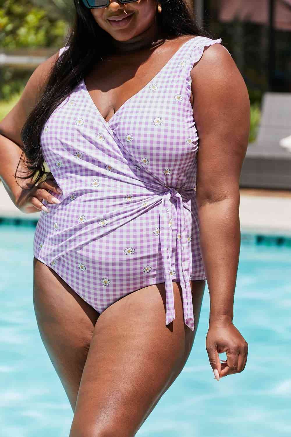 Marina West Swim Full Size Float On Ruffle Faux Wrap One-Piece in Carnation Pink - DaTrendStore.Com