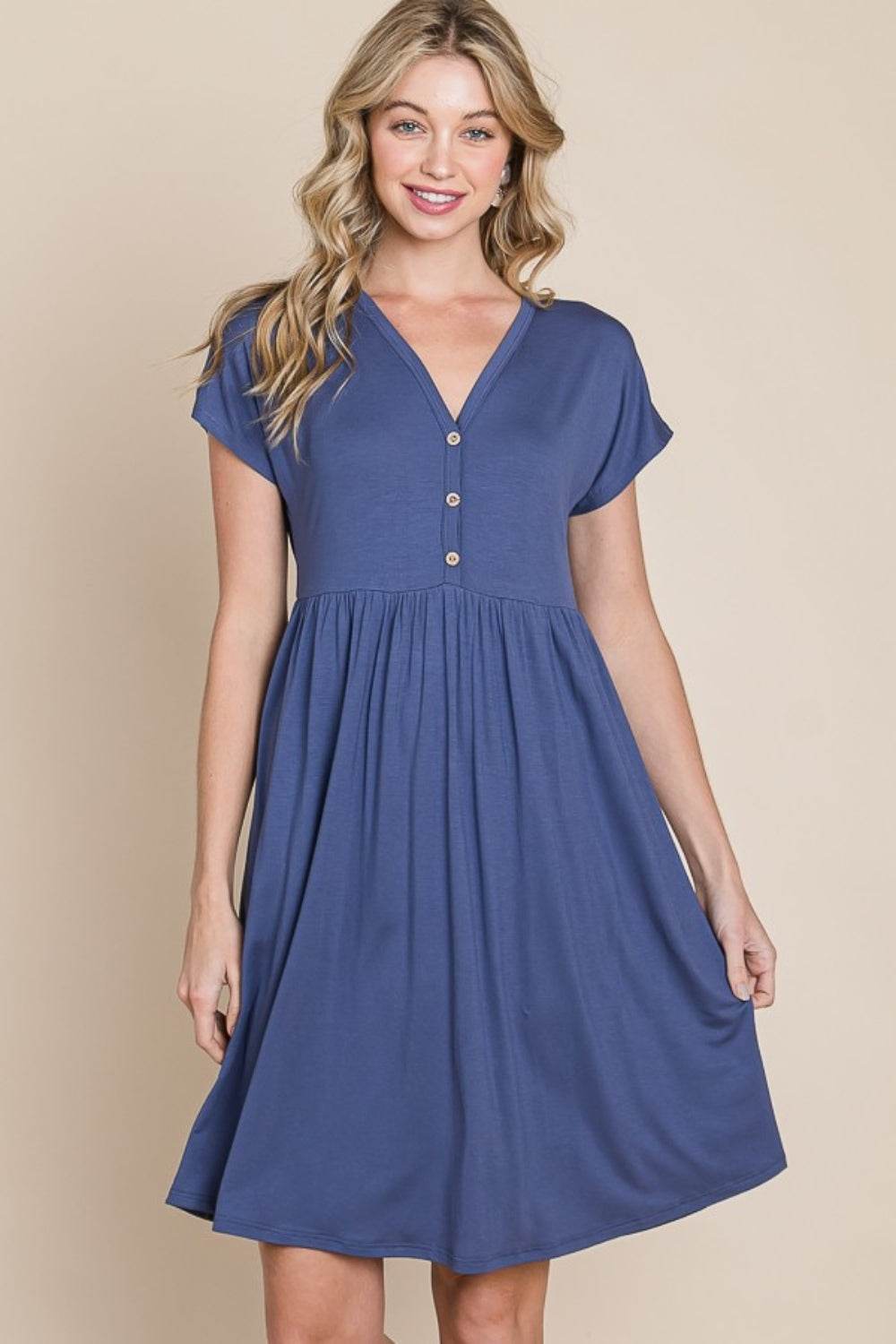 BOMBOM V-Neck Short Sleeve Dress - DaTrendStore.Com