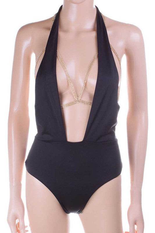Cutout Rhinestone Mesh Triangle Bra Chain - DaTrendStore.Com