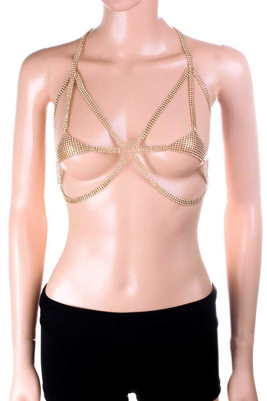 Rhinestone Mesh Cutout Body Chain