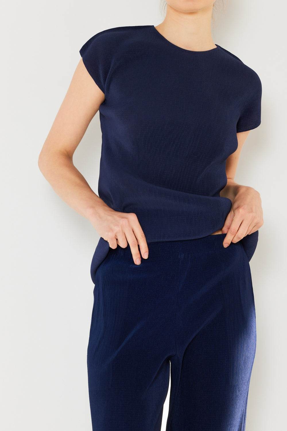 Marina West Swim Rib Pleated Cap Sleeve Top - DaTrendStore.Com
