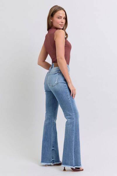 Judy Blue Full Size Raw Hem High Rise Bootcut Jeans - DaTrendStore.Com