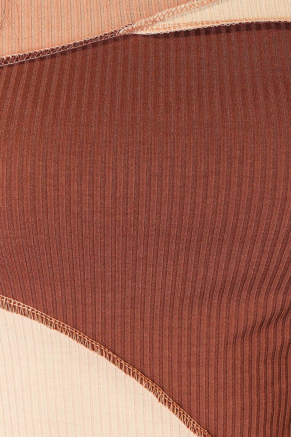 Double Take Color Block Exposed Seam Long Sleeve Top - DaTrendStore.Com