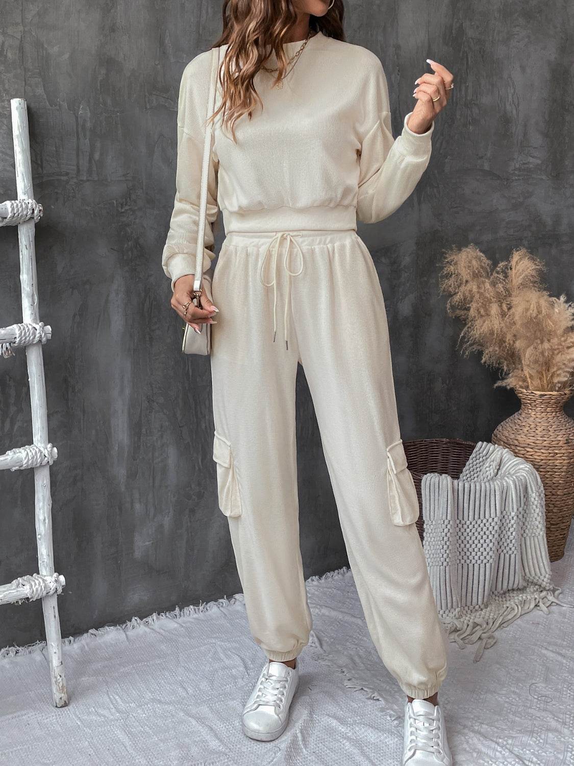 Perfee Round Neck Long Sleeve Top and Pants Set - DaTrendStore.Com