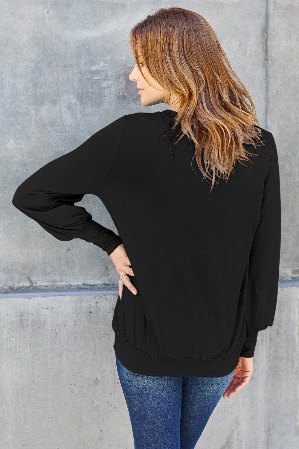 Basic Bae Full Size V-Neck Lantern Sleeve Top - DaTrendStore.Com