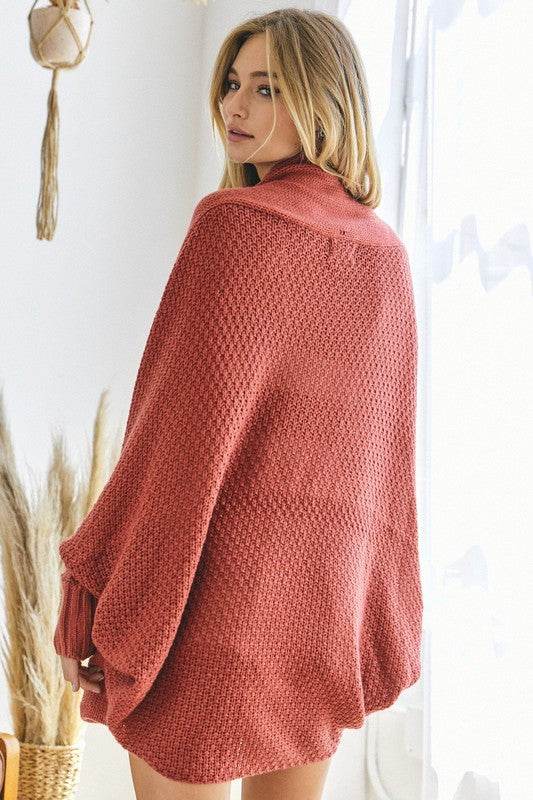 Pattern Knit Dolman Sleeve Solid Slouch Cardigan - DaTrendStore.Com