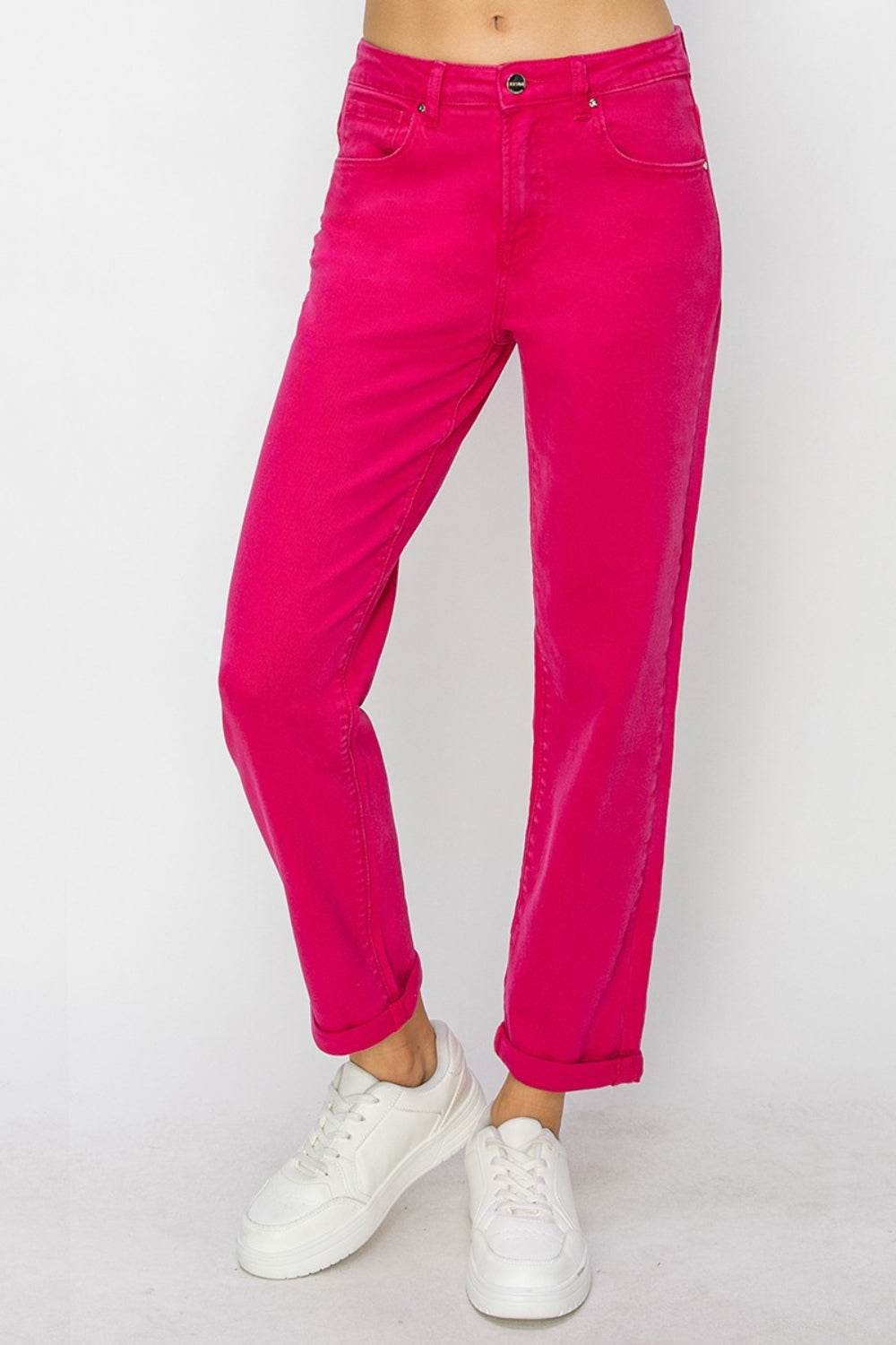 RISEN High Waist Rolled Hem Straight Jeans - DaTrendStore.Com