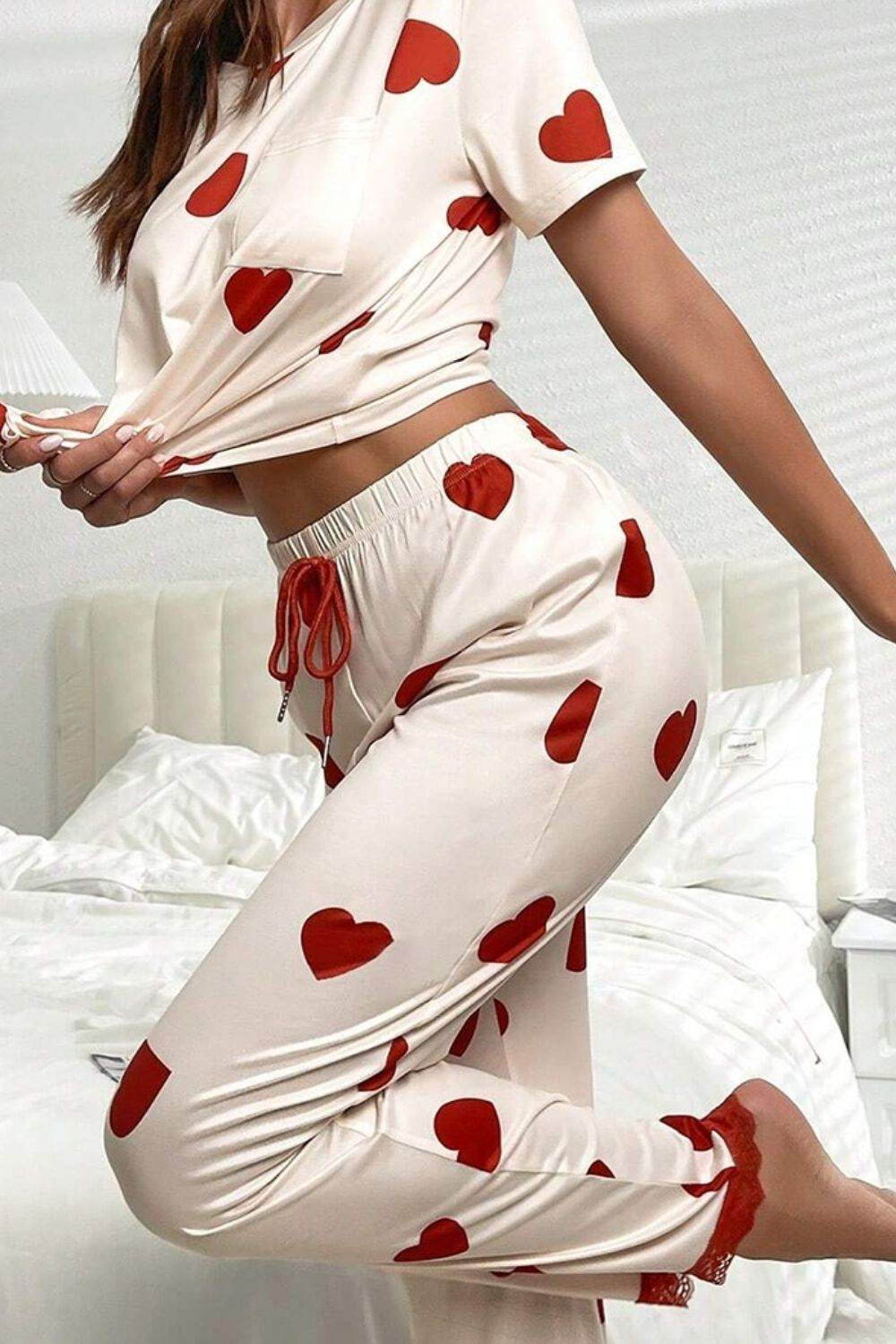 Pocketed Round Neck Top and Drawstring Pants Lounge Set - DaTrendStore.Com
