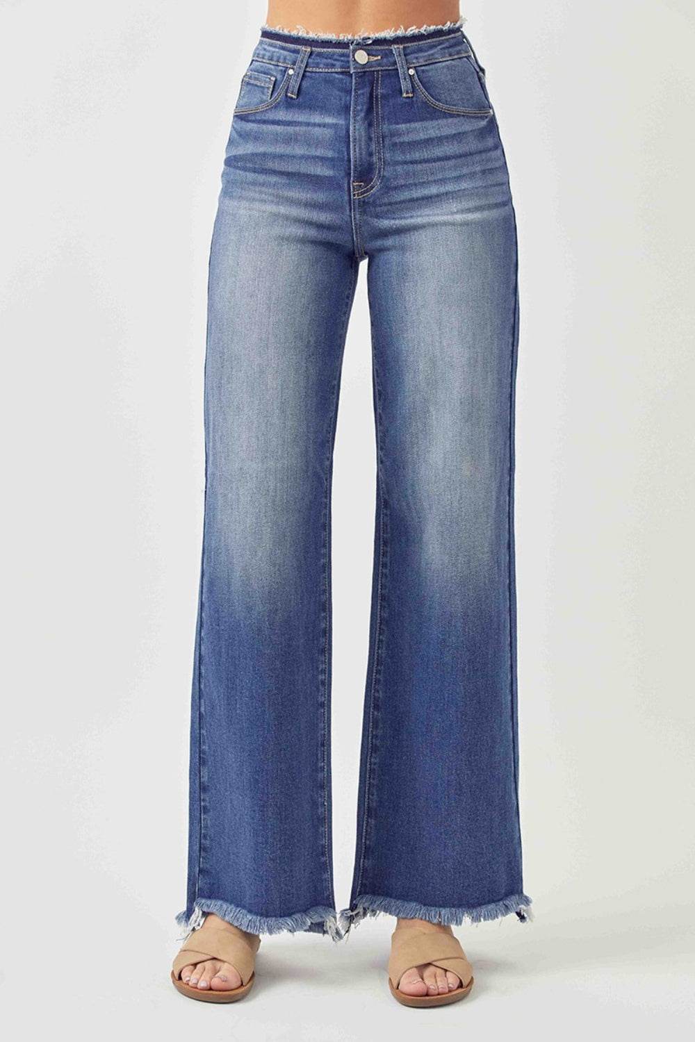 RISEN High Waist Raw Hem Wide Leg Jeans - DaTrendStore.Com