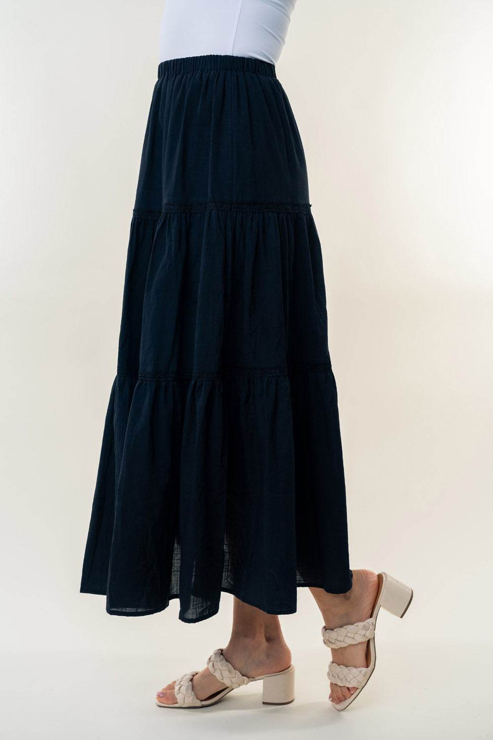 White Birch High Waisted Tiered Maxi Skirt - DaTrendStore.Com
