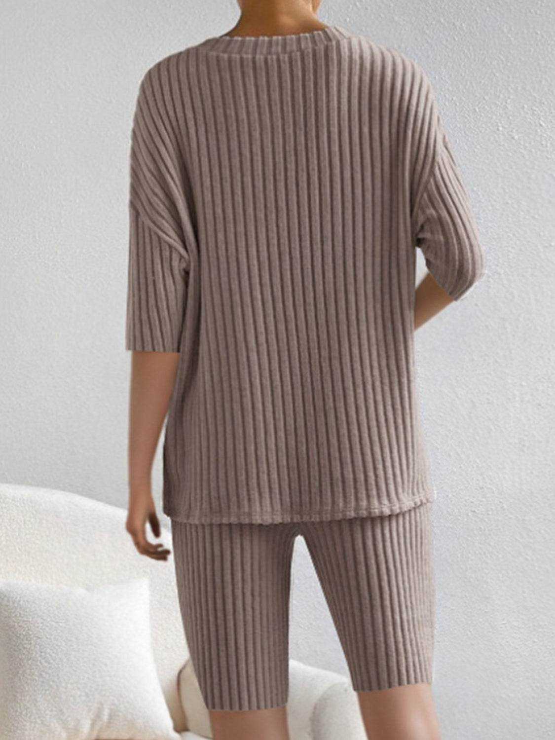 Ribbed V-Neck Top and Shorts Set - DaTrendStore.Com