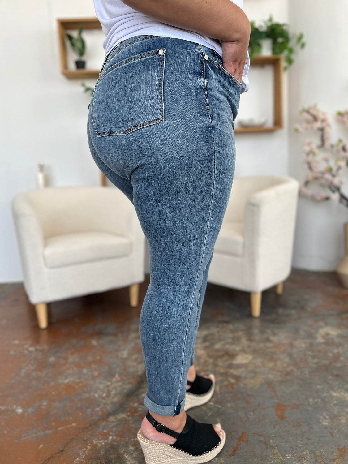 Judy Blue Full Size Cuffed Hem Slim Jeans - DaTrendStore.Com