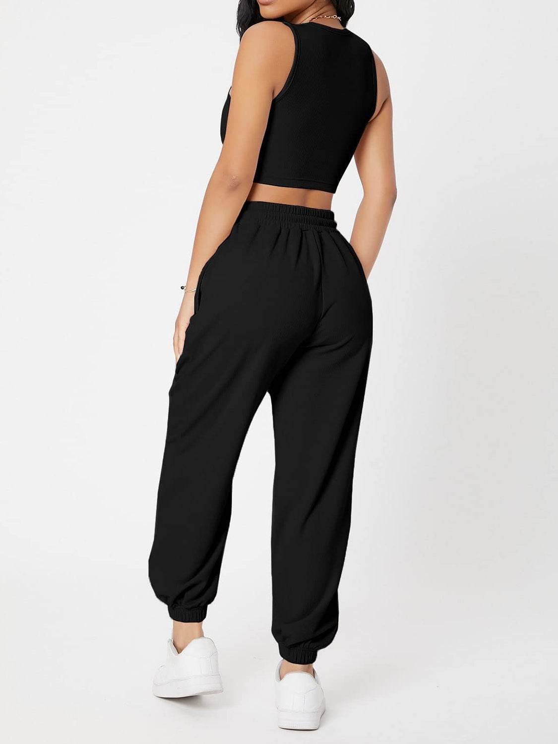 Wide Strap Top and Drawstring Joggers Set - DaTrendStore.Com