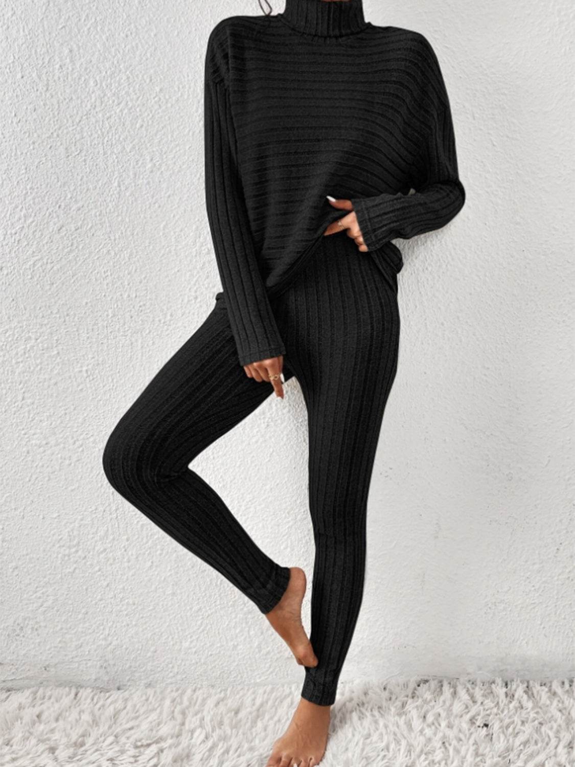 Ribbed Turtleneck Top and Pants Set - DaTrendStore.Com