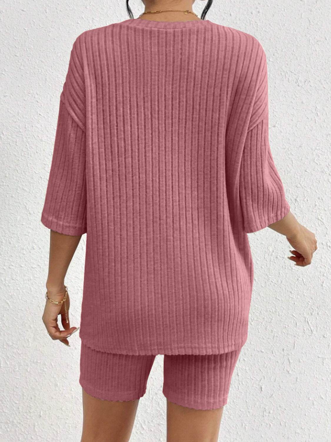 Ribbed Round Neck Top and Shorts Set - DaTrendStore.Com