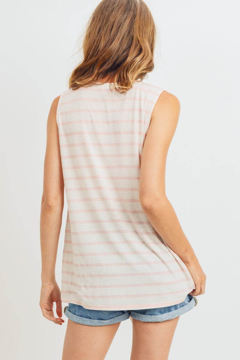 Cotton Bleu by Nu Label Sleeveless Front Tie Striped Top - DaTrendStore.Com