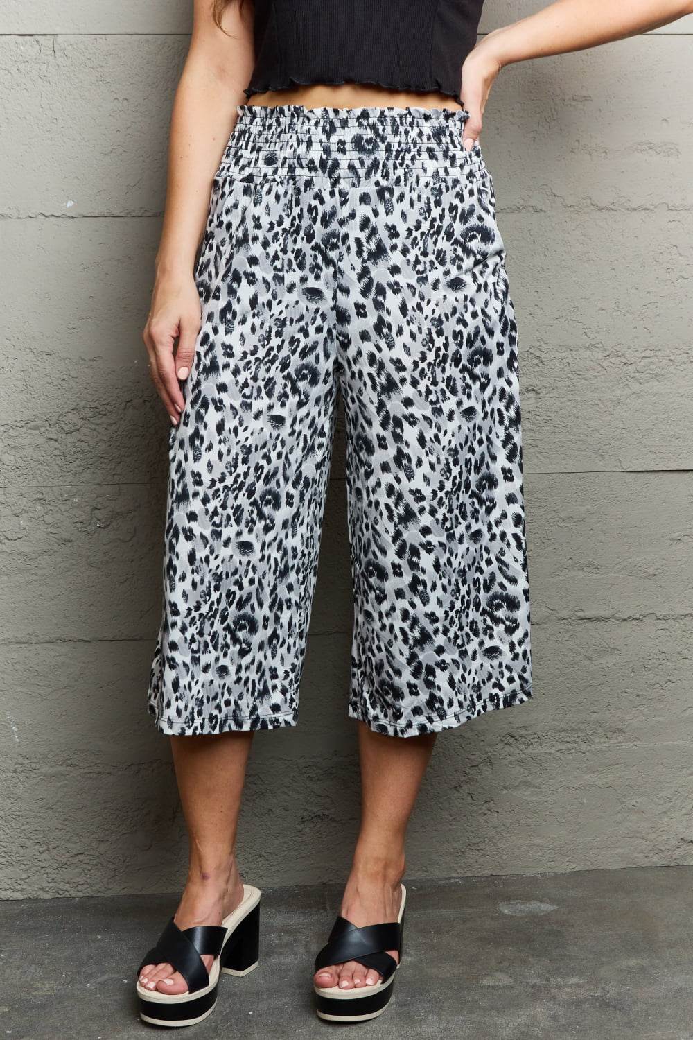 Ninexis Leopard High Waist Flowy Wide Leg Pants with Pockets - DaTrendStore.Com