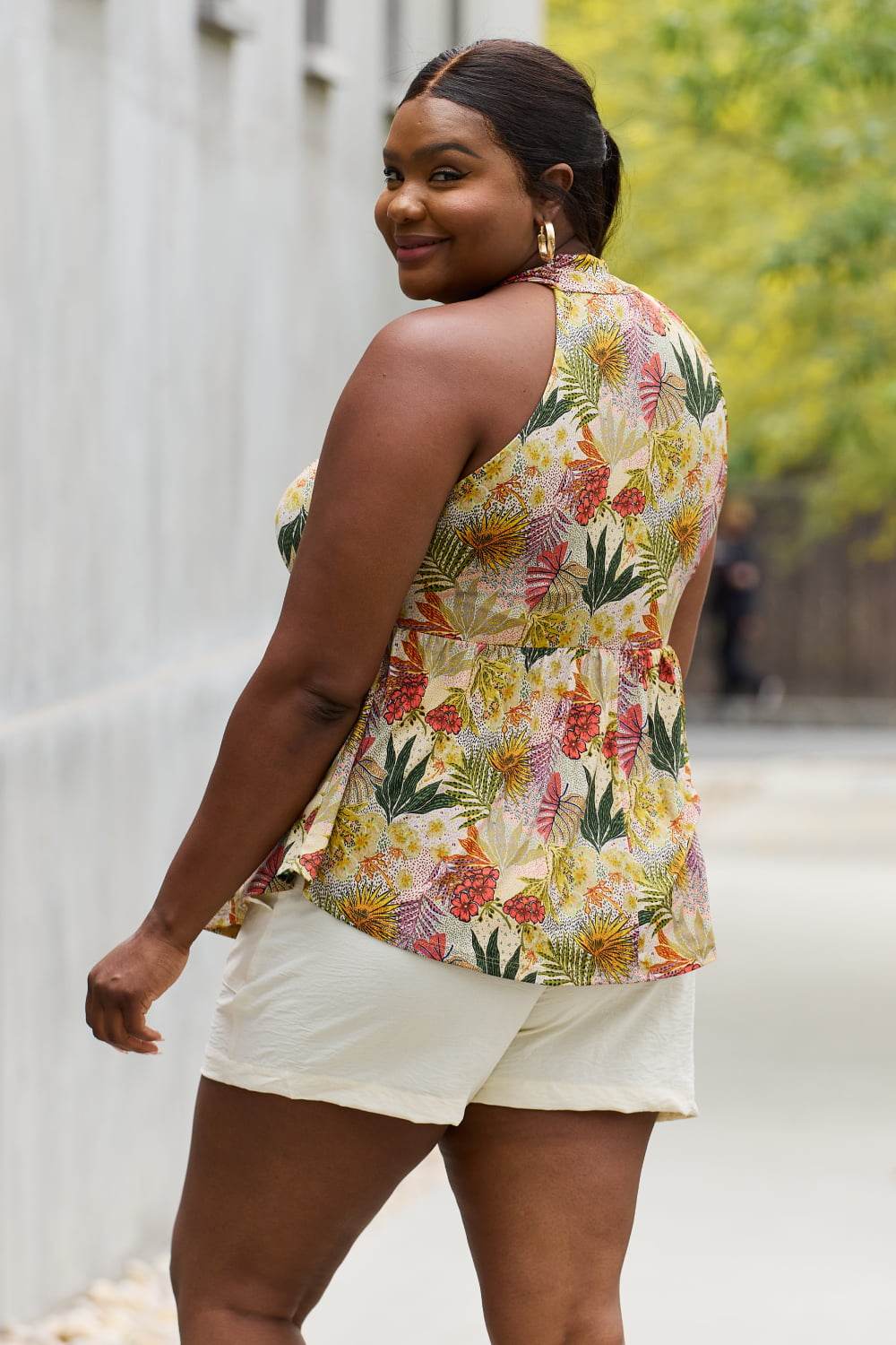 Be Stage Full Size Floral Halter Top in Green - DaTrendStore.Com