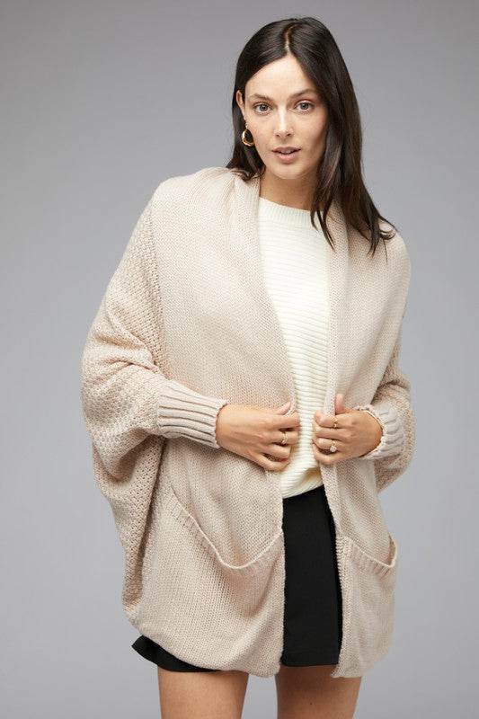 Pattern Knit Dolman Sleeve Solid Slouch Cardigan - DaTrendStore.Com