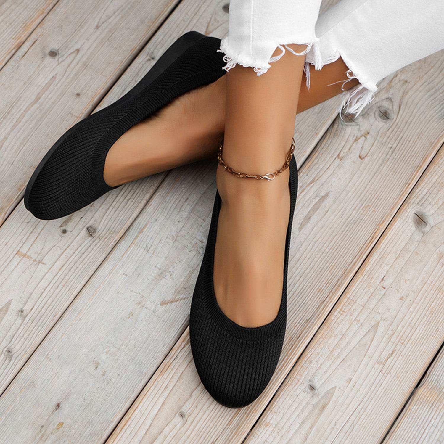 Round Toe Knit Ballet Flats - DaTrendStore.Com