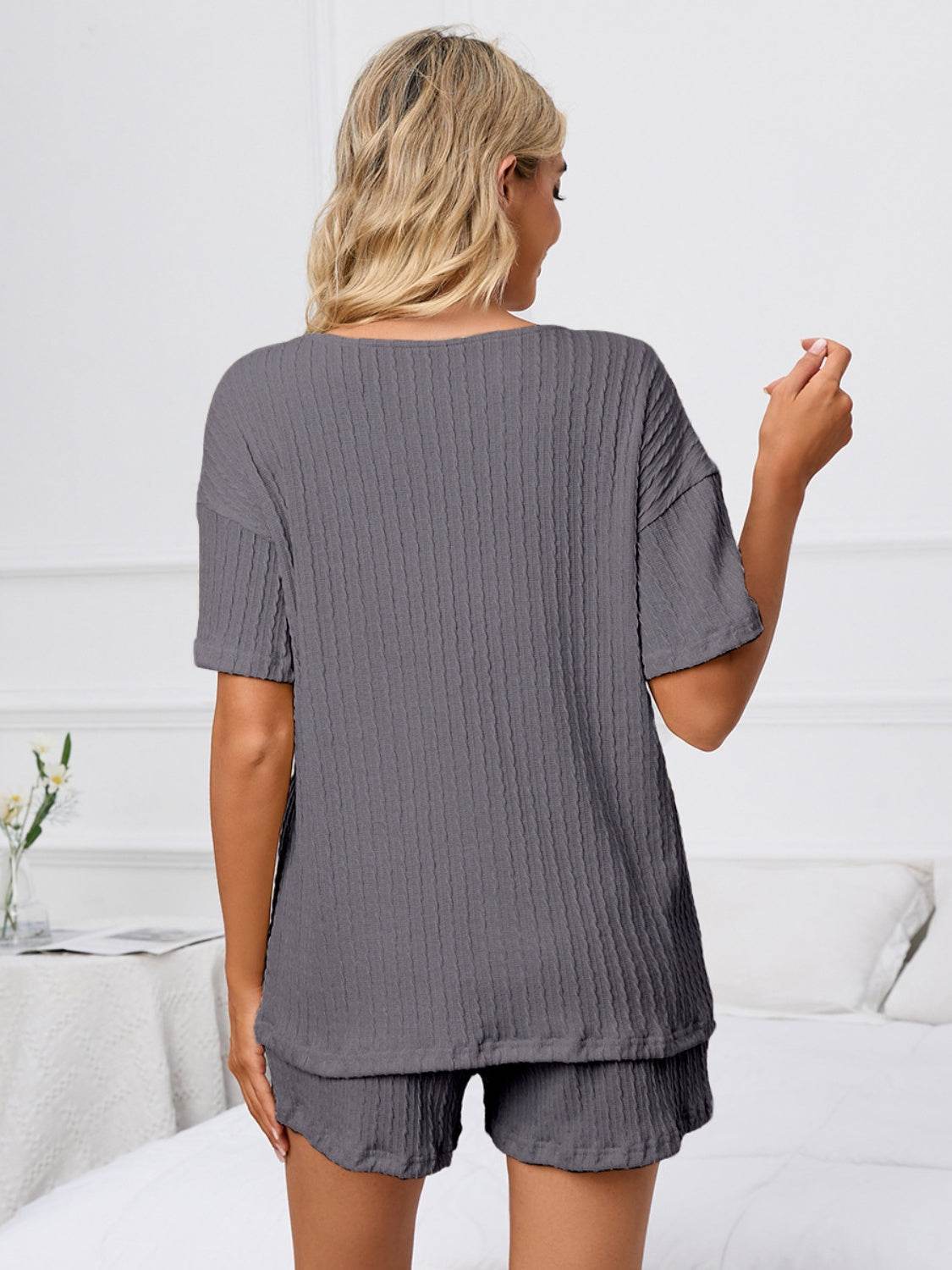Notched Short Sleeve and Shorts Lounge Set - DaTrendStore.Com