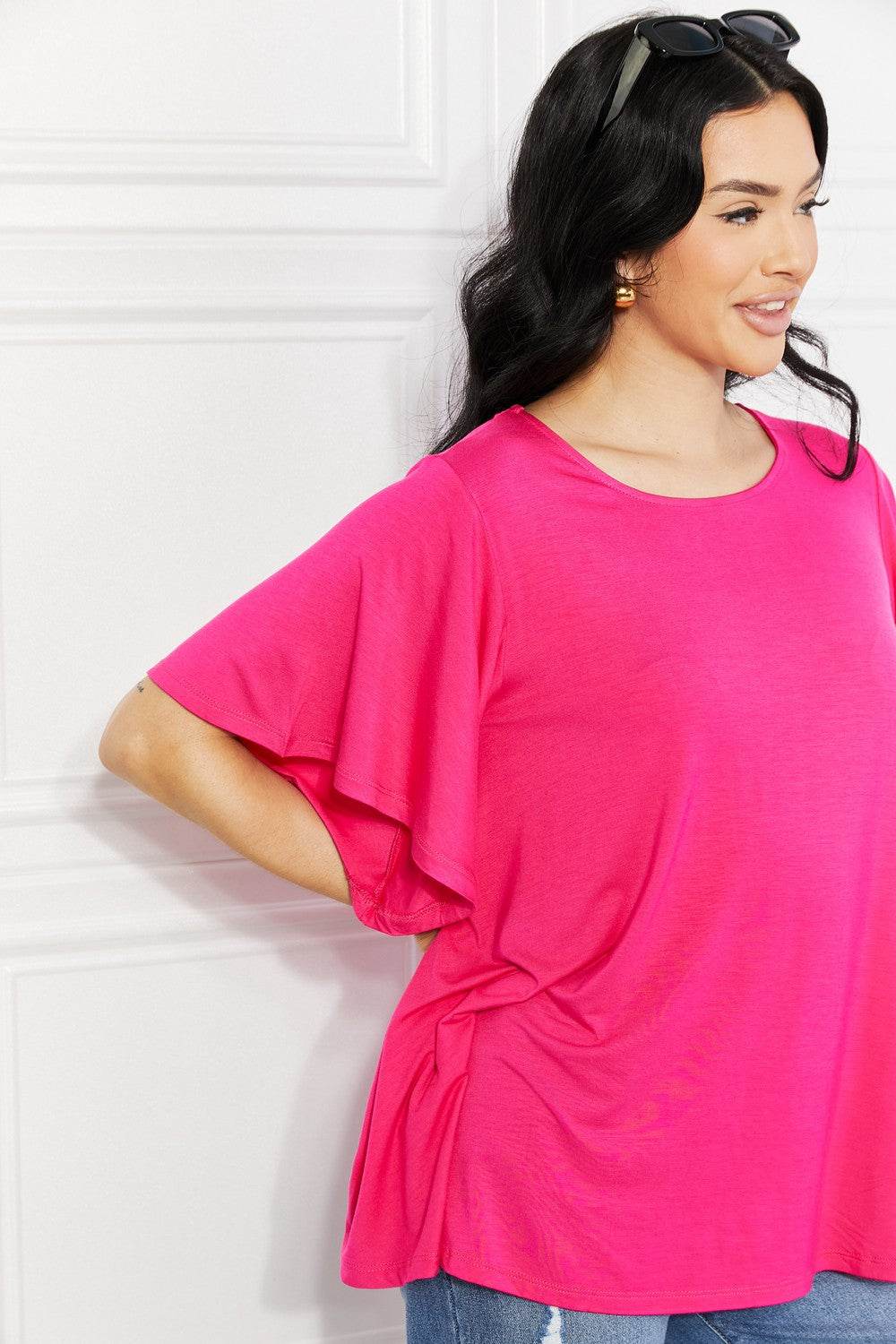 Yelete Full Size More Than Words Flutter Sleeve Top - DaTrendStore.Com