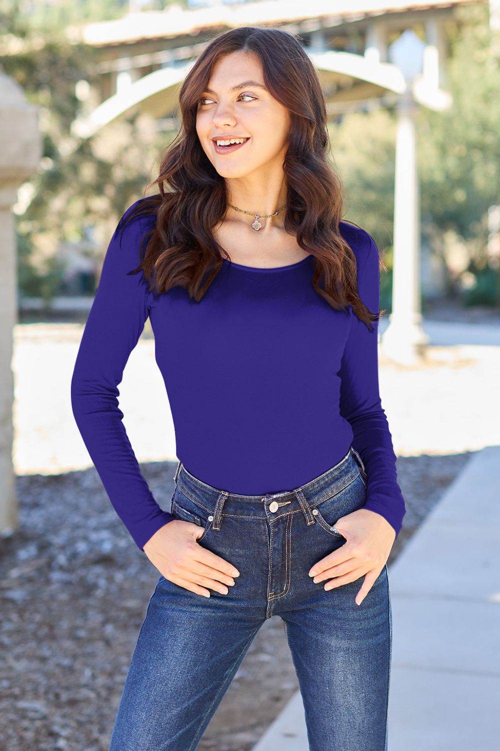 Basic Bae Full Size Round Neck Long Sleeve Bodysuit - DaTrendStore.Com