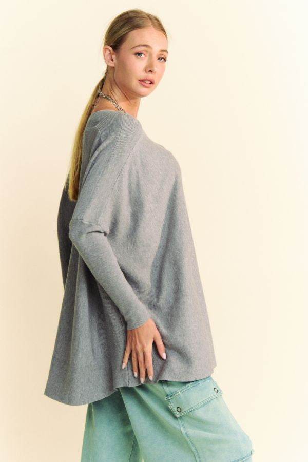 Davi & Dani Round Neck Dropped Shoulder Long Sleeve Knit Top - DaTrendStore.Com