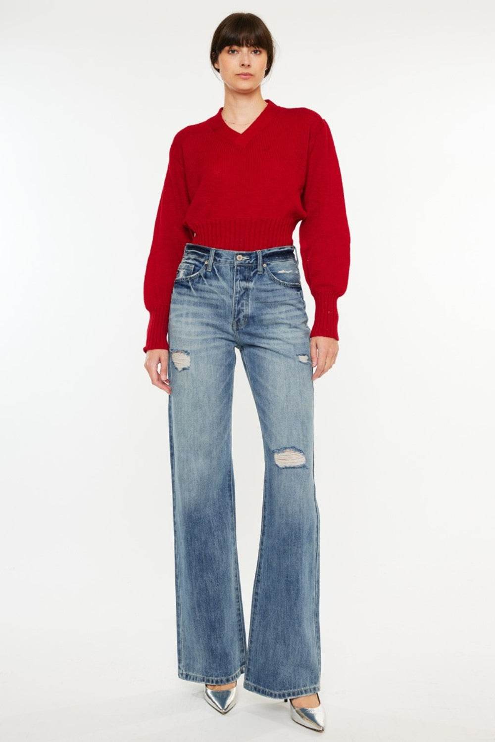 Kancan Distressed High Waist Bootcut Jeans - DaTrendStore.Com