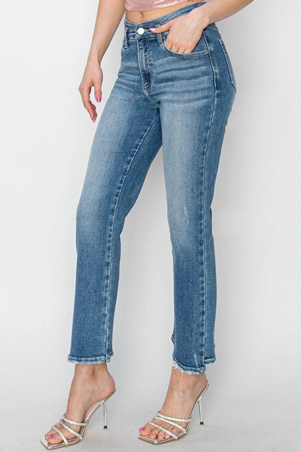 RISEN High Rise Slim Straight Jeans - DaTrendStore.Com