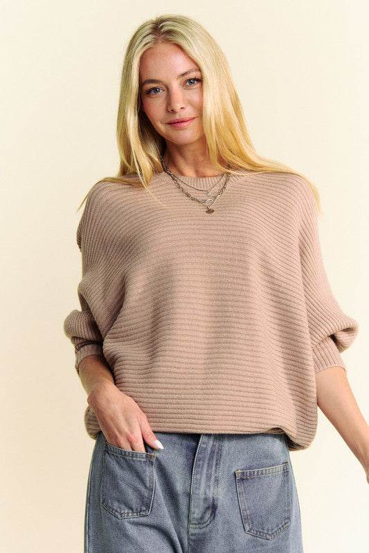 Davi & Dani Round Neck Batwing Sleeve Sweater - DaTrendStore.Com