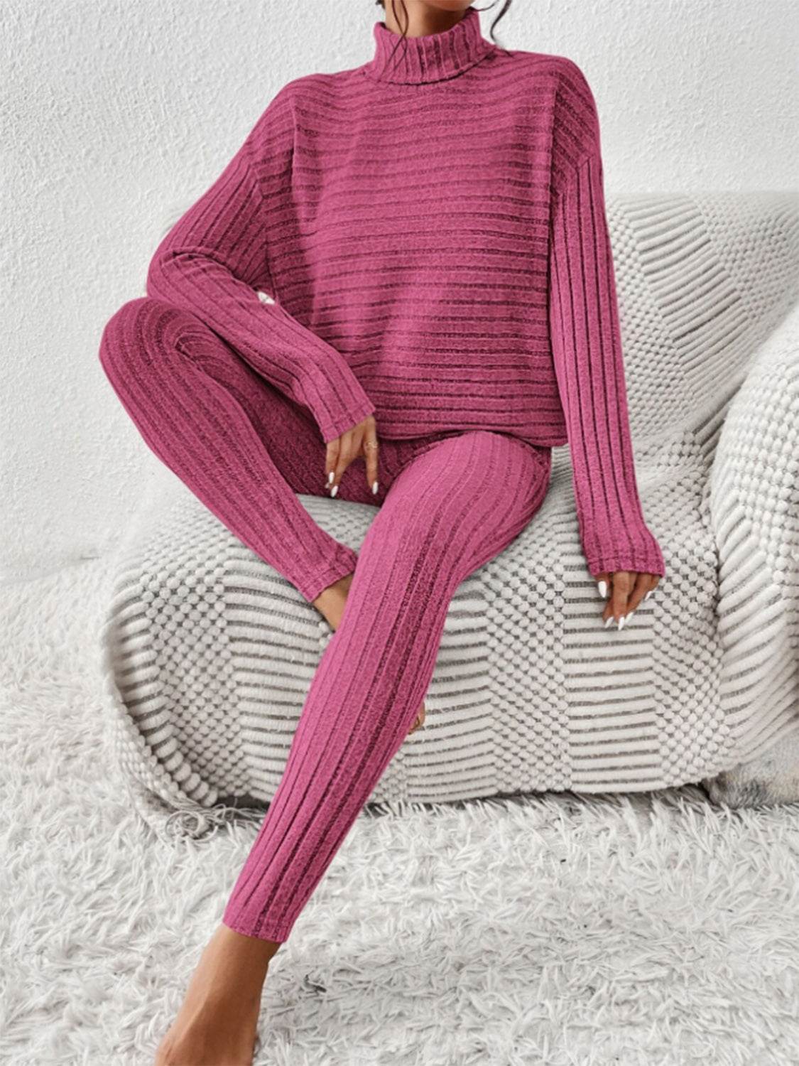 Ribbed Turtleneck Top and Pants Set - DaTrendStore.Com