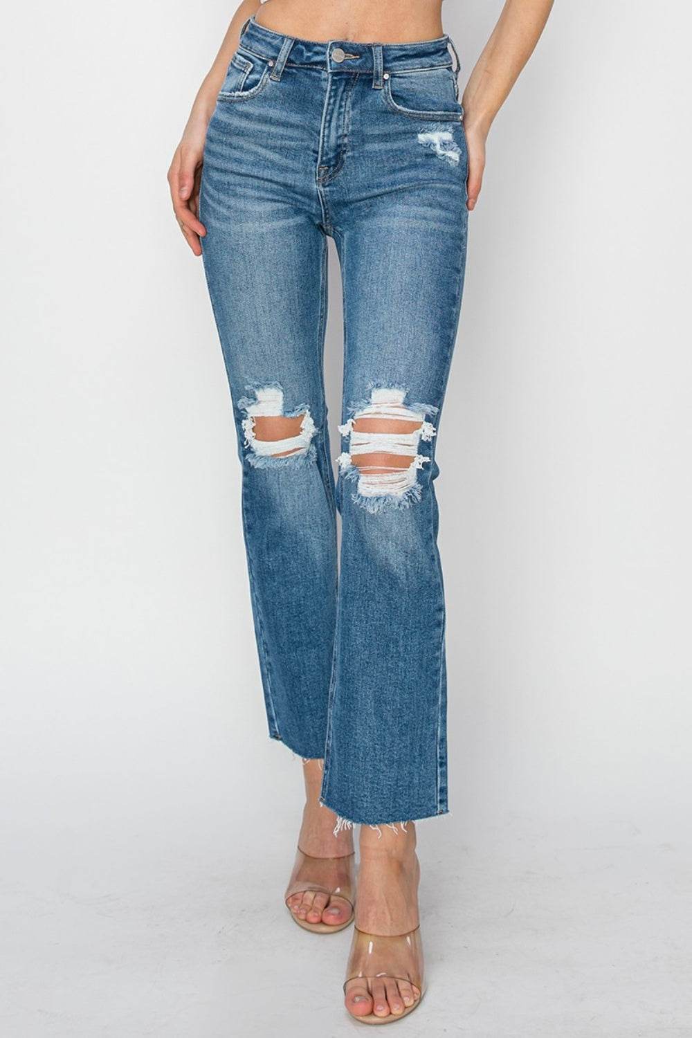 RISEN High Rise Distressed Ankle Jeans - DaTrendStore.Com
