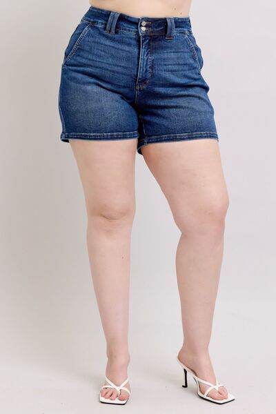 Judy Blue Full Size Double Button Waistband Denim Shorts Plus Size - DaTrendStore.Com