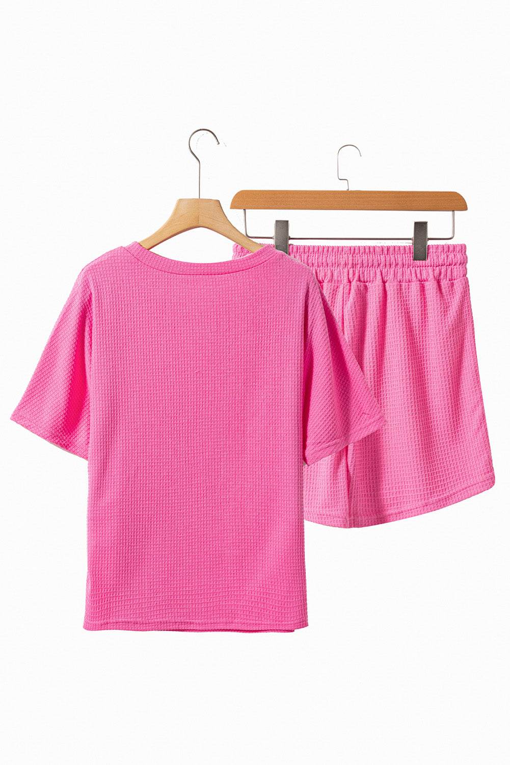 Waffle-Knit Round Neck Top and Shorts Set - DaTrendStore.Com