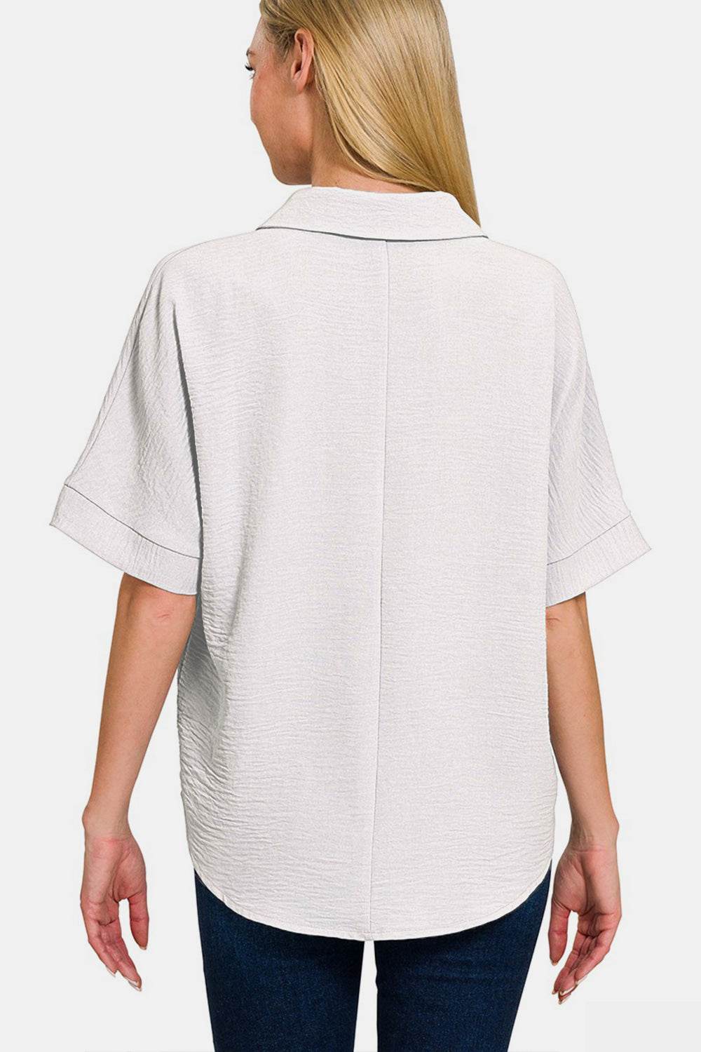 Zenana Texture Collared Neck Short Sleeve Top - DaTrendStore.Com