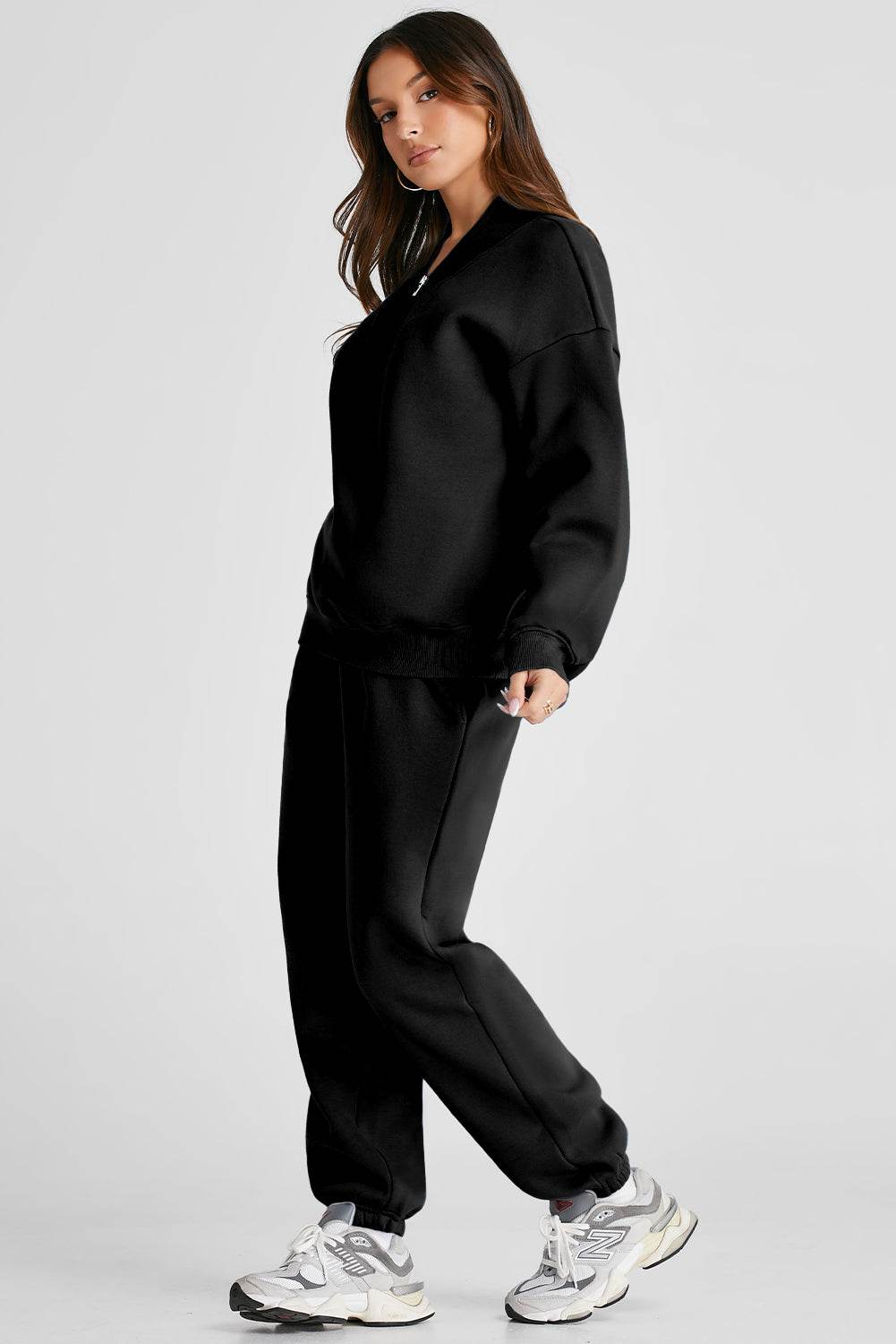 Quarter Zip Long Sleeve Top and Pants Set - DaTrendStore.Com