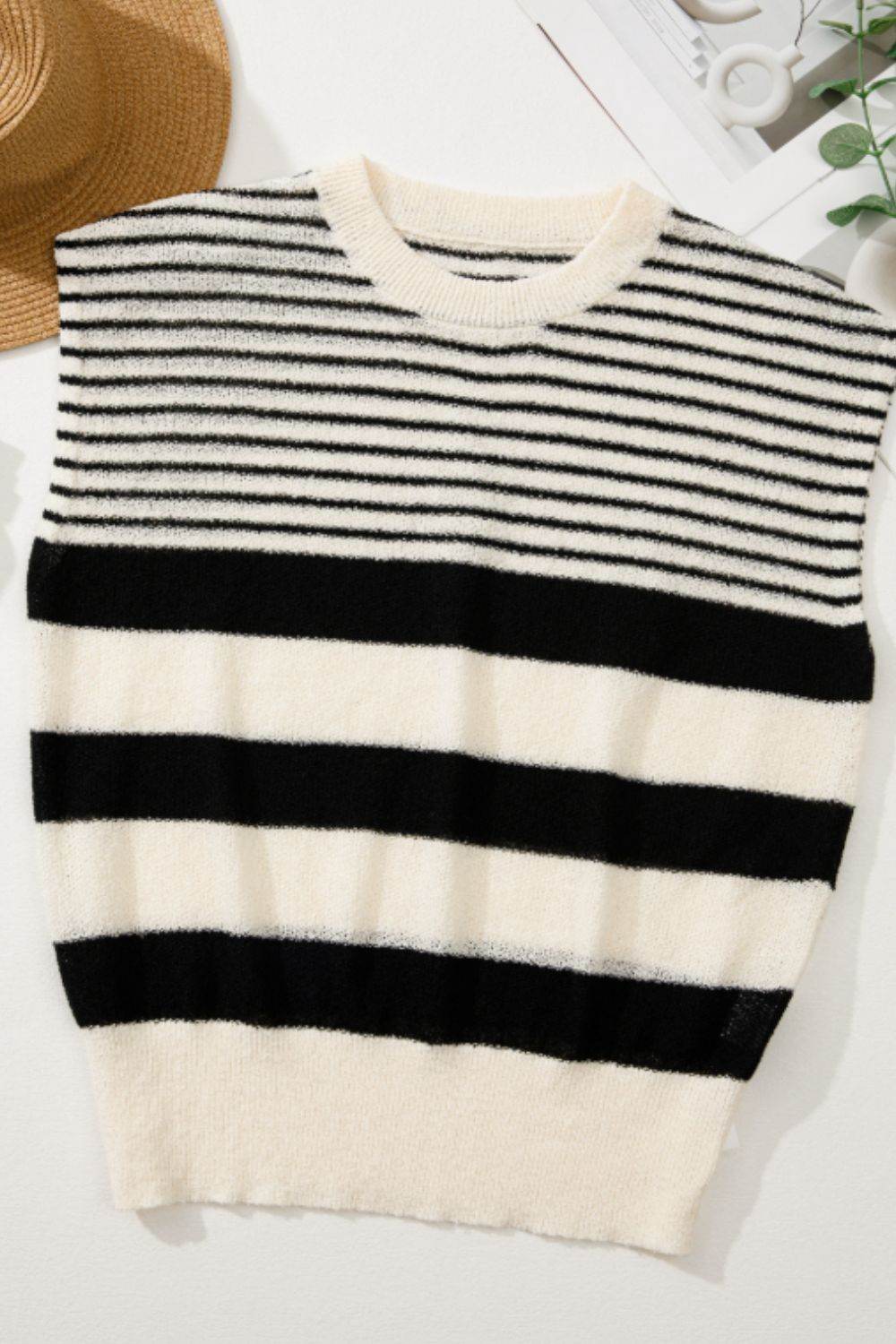 Striped Round Neck Sweater Vest - DaTrendStore.Com
