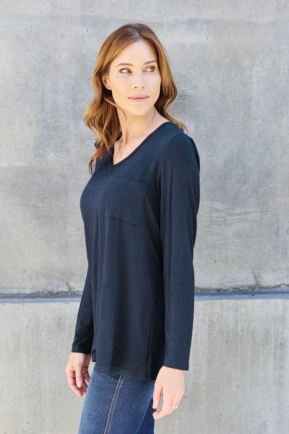Basic Bae Full Size V-Neck Long Sleeve Top - DaTrendStore.Com