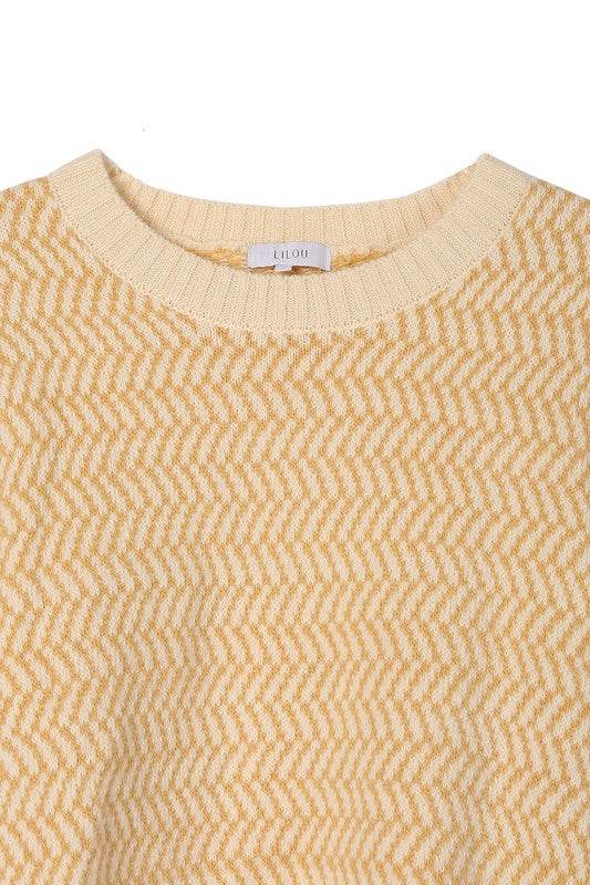 Herringbone Pattern Crew Neck Sweater - DaTrendStore.Com