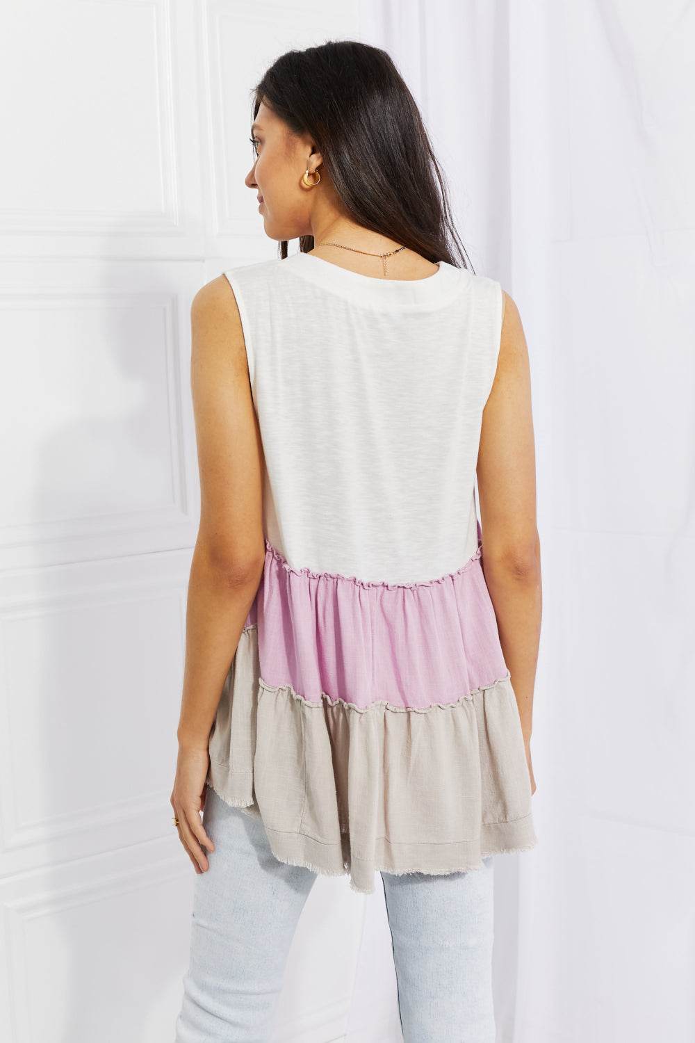 White Birch Full Size Watching the Sunset Color Block Babydoll Top - DaTrendStore.Com
