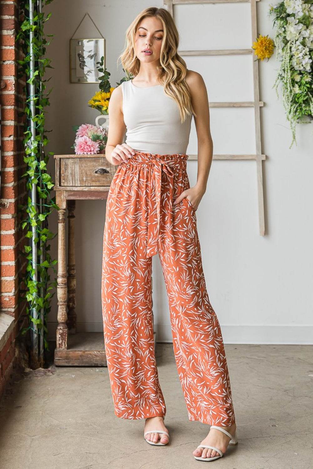 Heimish Full Size Printed Tied Straight Casual Pants - DaTrendStore.Com
