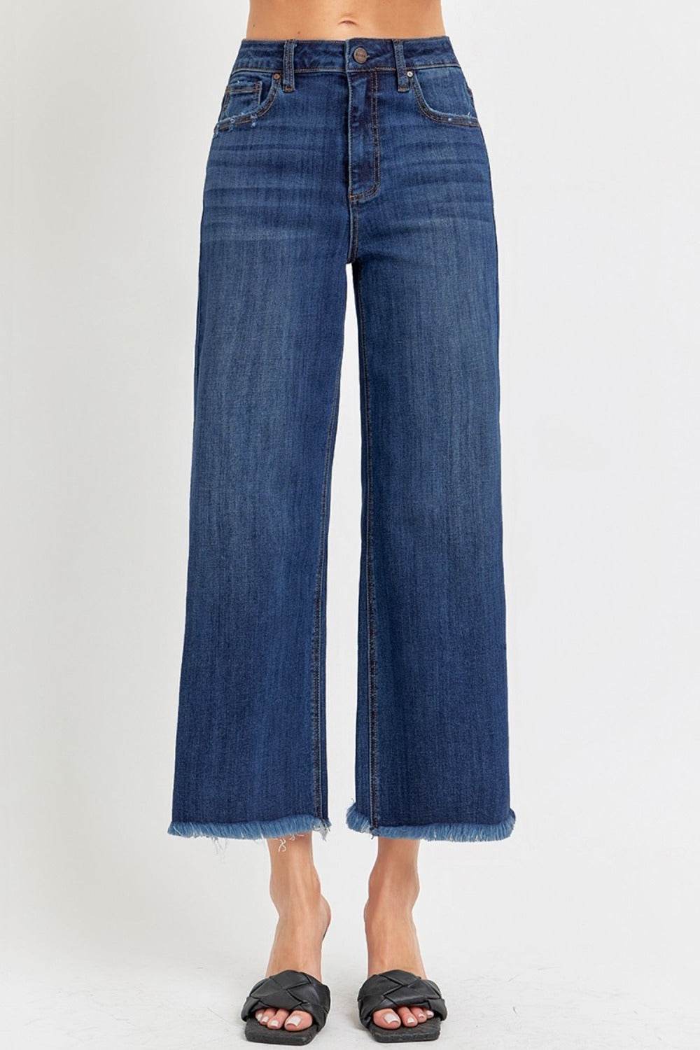 RISEN Full Size Raw Hem Cropped Wide Leg Jeans - DaTrendStore.Com