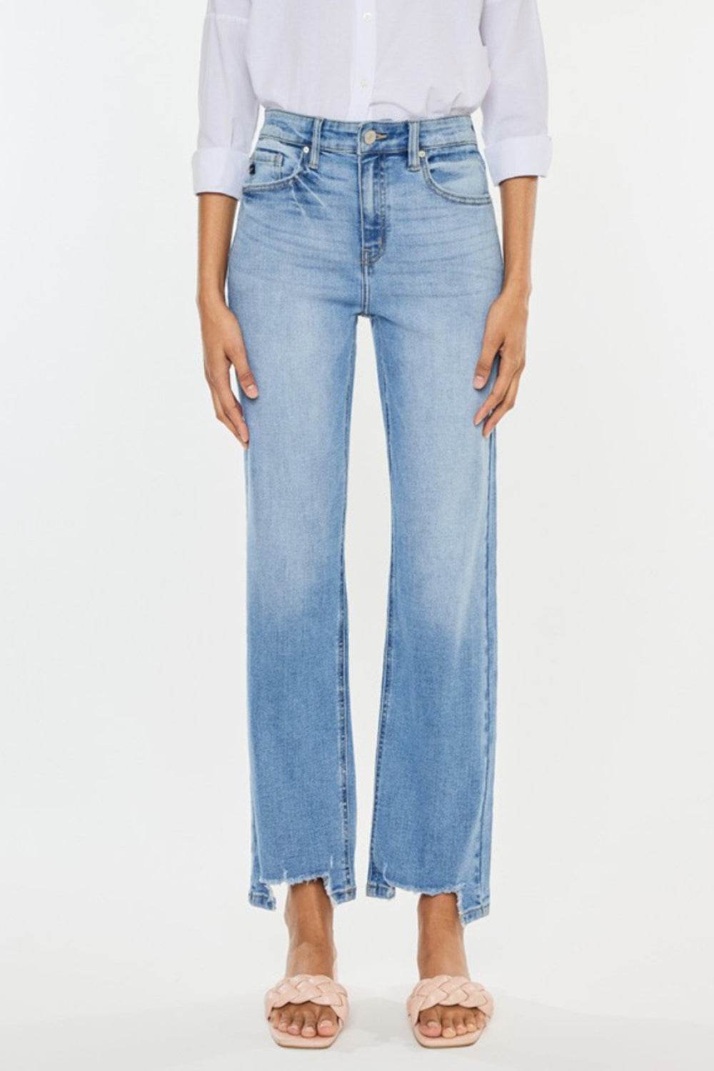 Kancan High Waist Raw Hem Straight Jeans - DaTrendStore.Com