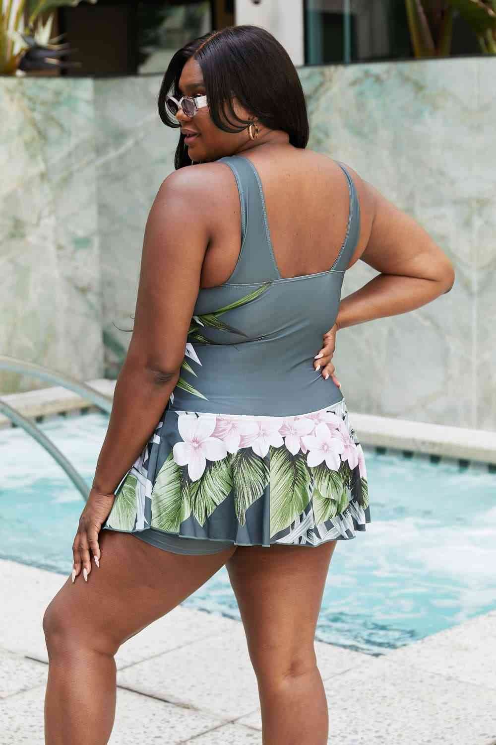 Marina West Swim Full Size Clear Waters Swim Dress in Aloha Forest - DaTrendStore.Com