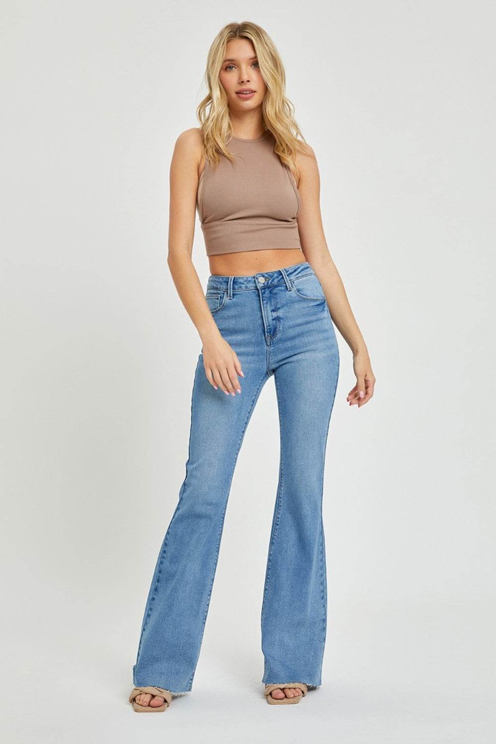 RISEN Full Size High Rise Raw Cut Hem Bootcut Jeans - DaTrendStore.Com