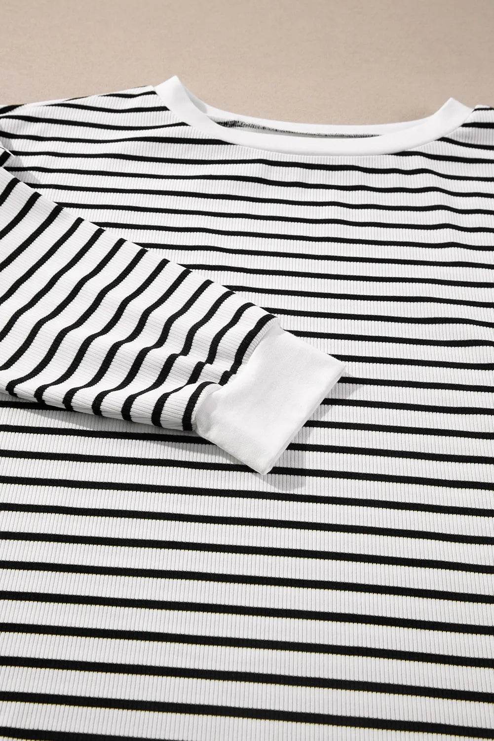 Striped Round Neck Long Sleeve Top and Shorts Set - DaTrendStore.Com