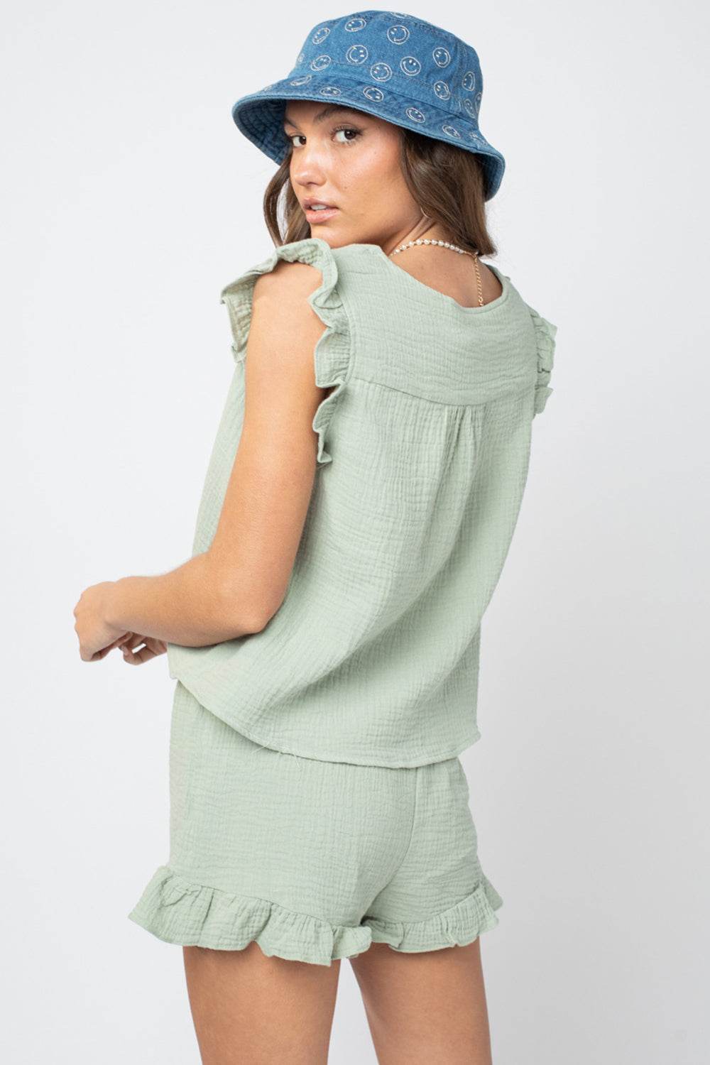 Ruffled V-Neck Cap Sleeve and Shorts Set - DaTrendStore.Com